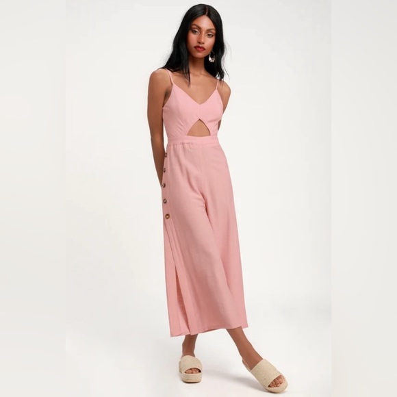 Lulus Pants - Lulu’s Imagine That Mauve Pink Tie-Back Cutout Culotte Jumpsuit Size Medium